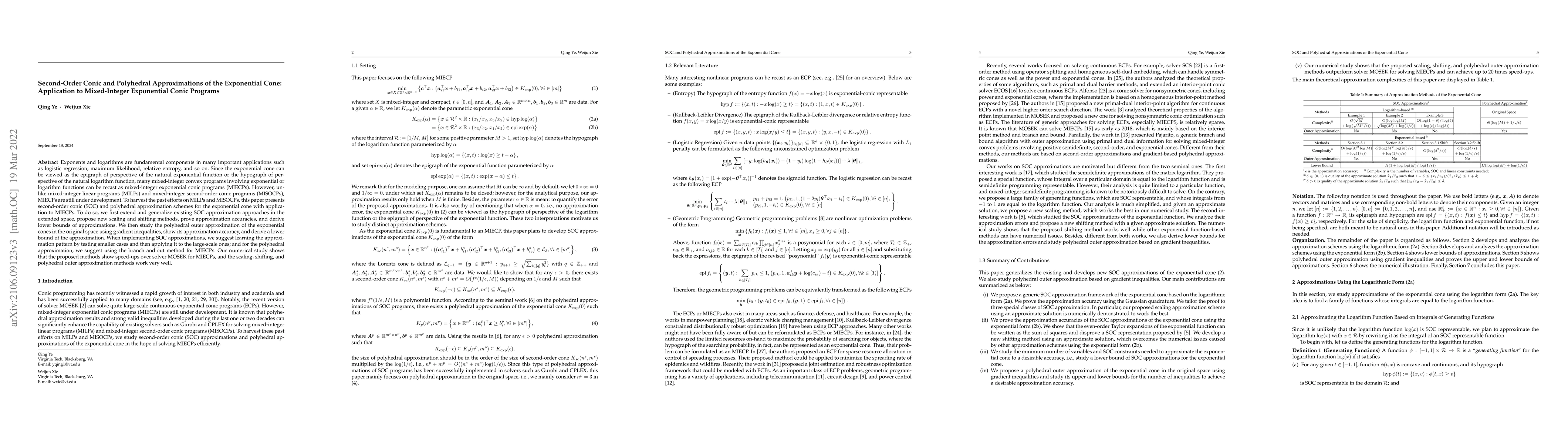 Thumbnail for Second-Order Conic and Polyhedral Approximations of the Exponential
  Cone: Application to Mixed-Integer Exponential Conic Programs