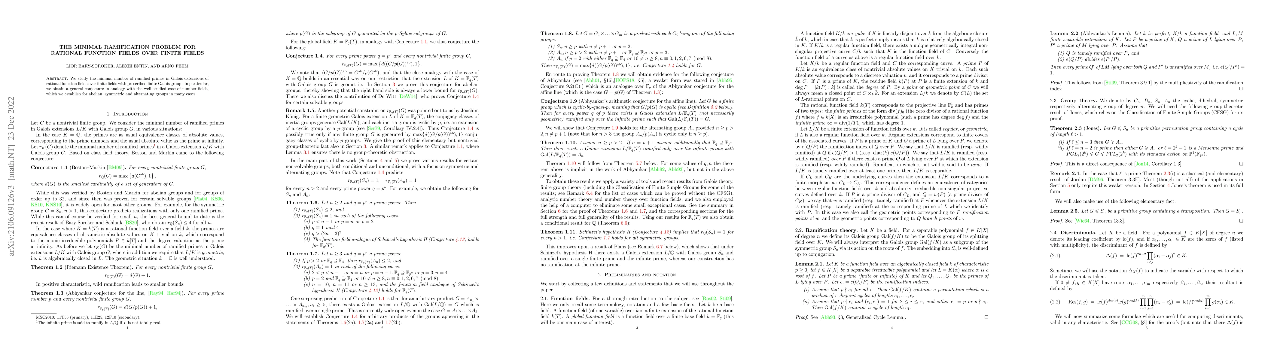 Thumbnail for The minimal ramification problem for rational function fields over
  finite fields