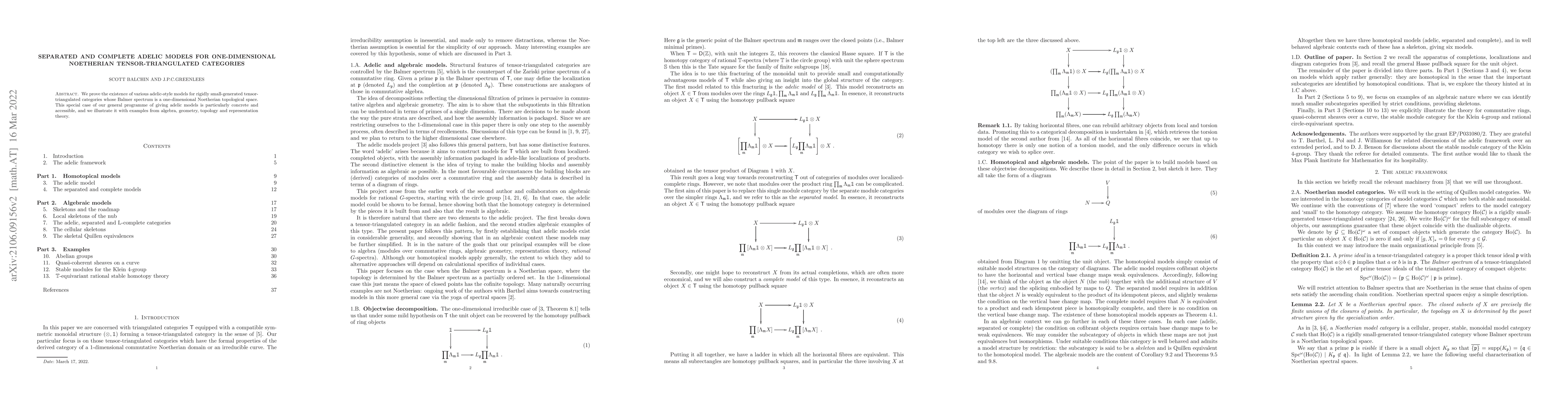 Thumbnail for Separated and complete adelic models for one-dimensional Noetherian
  tensor-triangulated categories