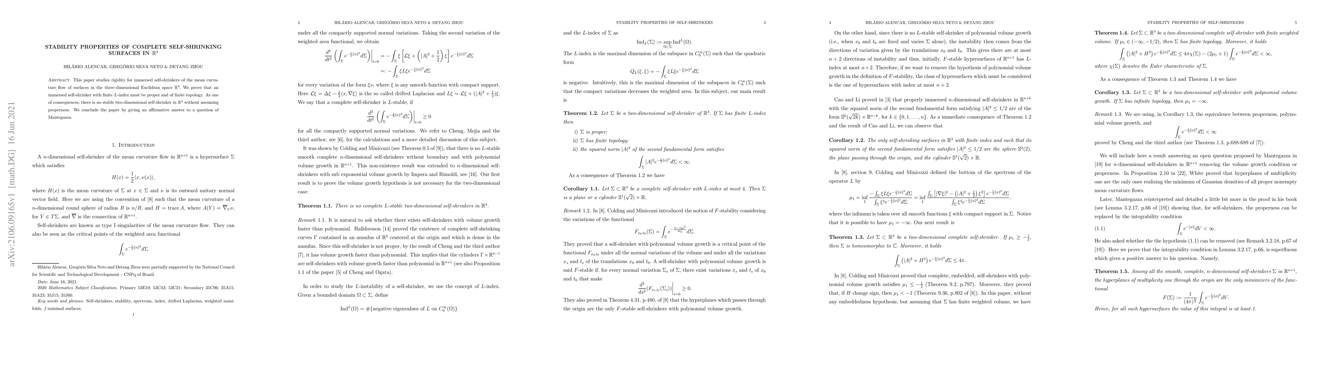 Thumbnail for Stability properties of complete self-shrinking surfaces in
  $\mathbb{R}^3$