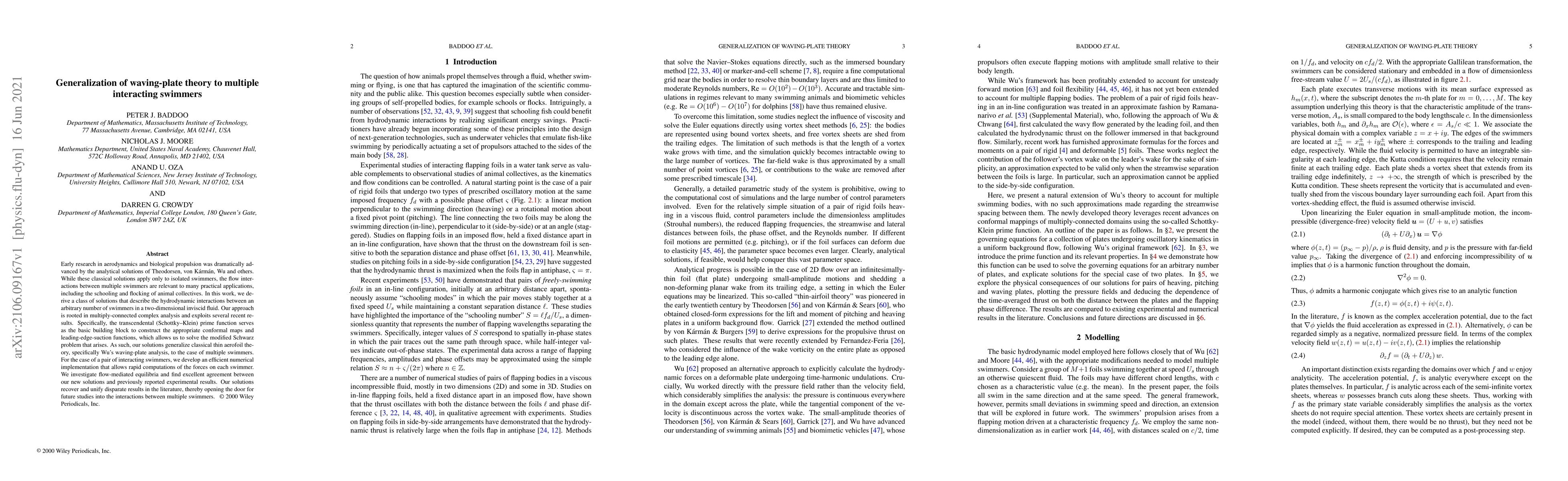 Thumbnail for Generalization of waving-plate theory to multiple interacting swimmers