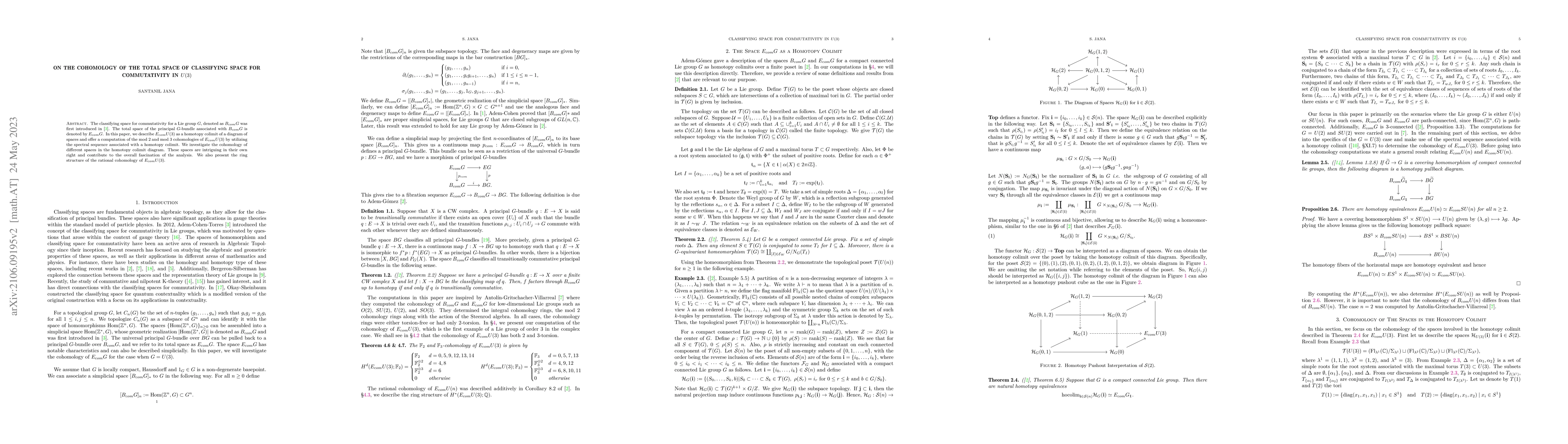 Thumbnail for On the Cohomology of the Total Space of Classifying Space for
  Commutativity in $U(3)$