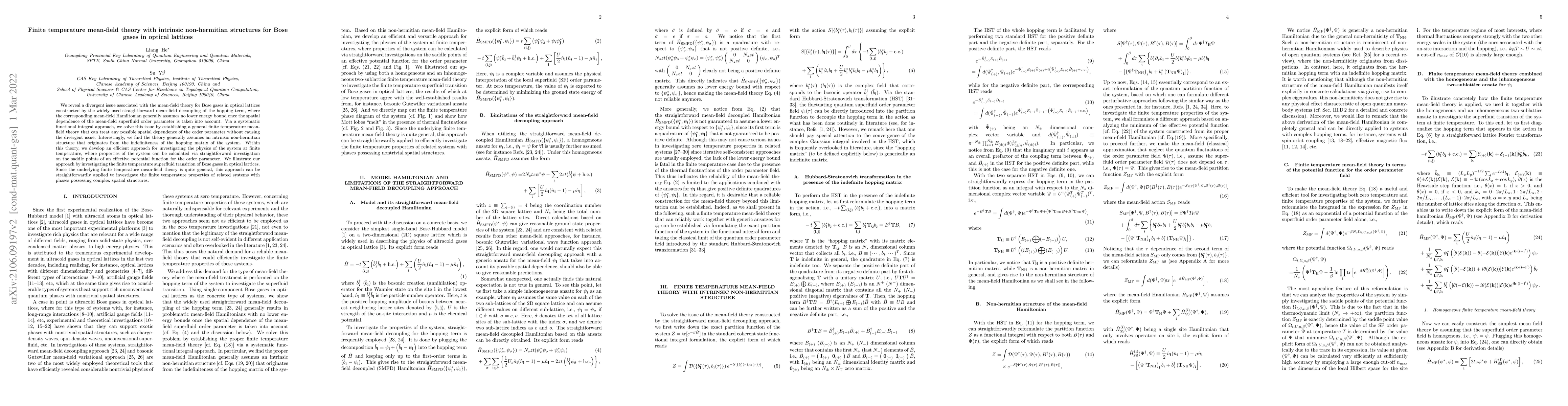 Thumbnail for Finite temperature mean-field theory with intrinsic non-hermitian
  structures for Bose gases in optical lattices
