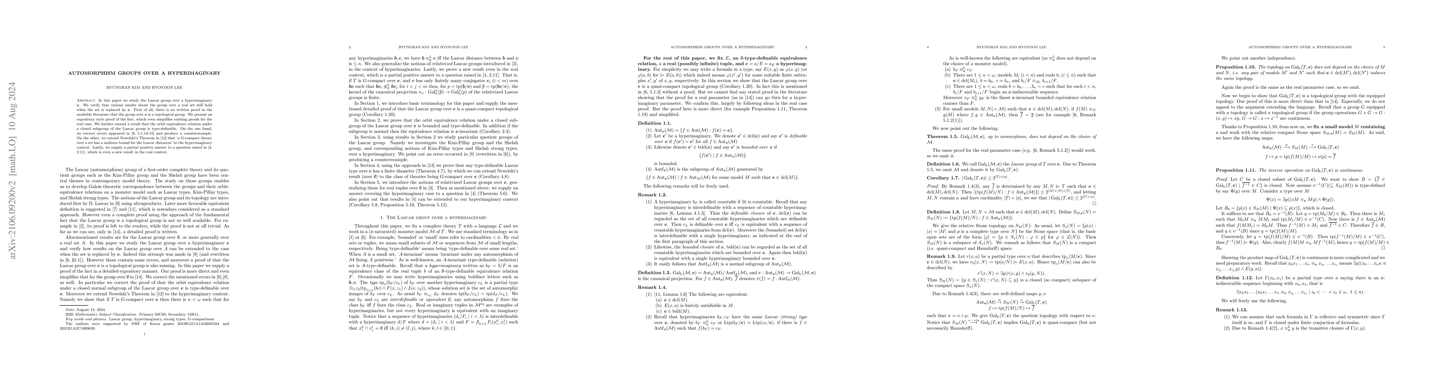 Thumbnail for Automorphism groups over a hyperimaginary