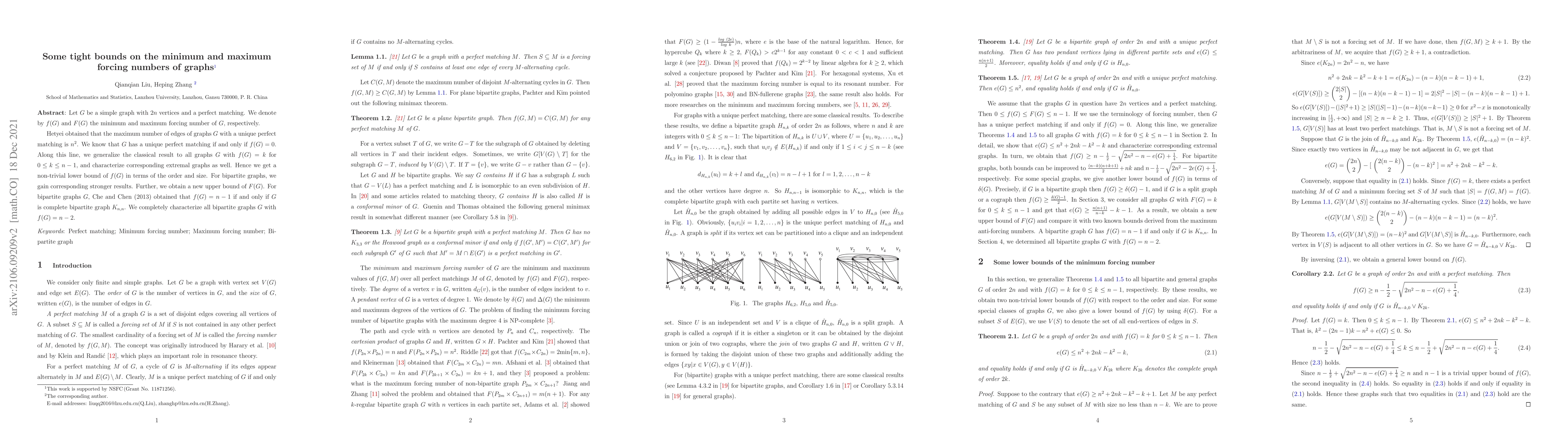Thumbnail for Some tight bounds on the minimum and maximum forcing numbers of graphs