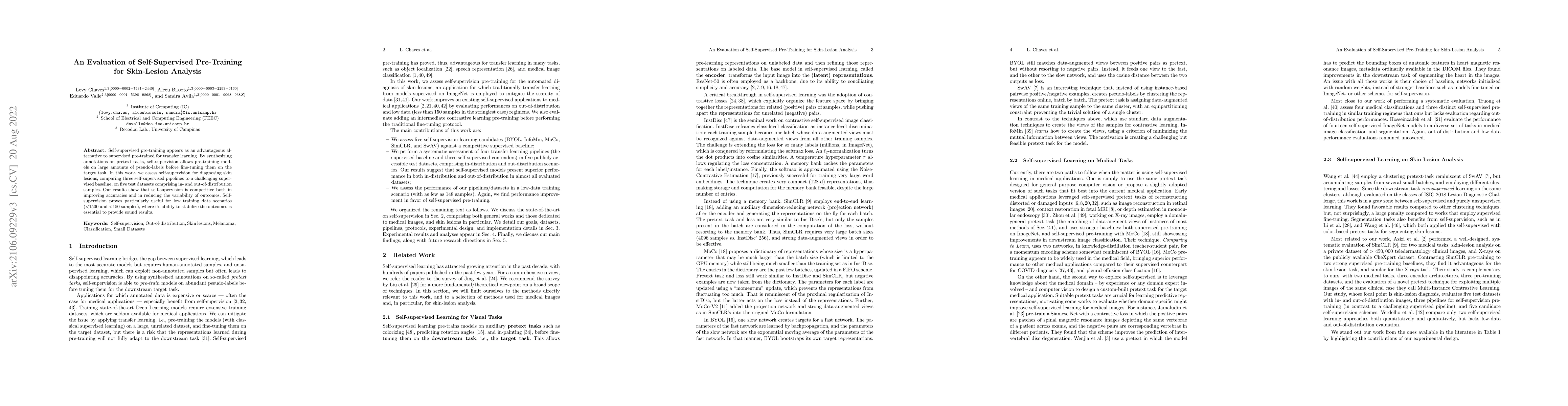 Thumbnail for An Evaluation of Self-Supervised Pre-Training for Skin-Lesion Analysis