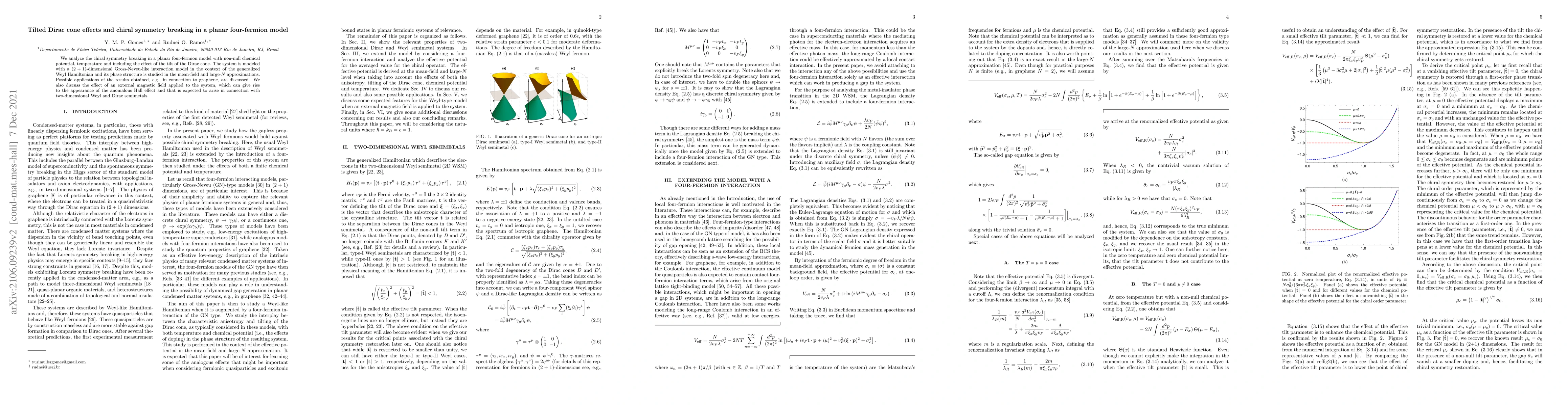 Thumbnail for Tilted Dirac cone effects and chiral symmetry breaking in a planar
  four-fermion model