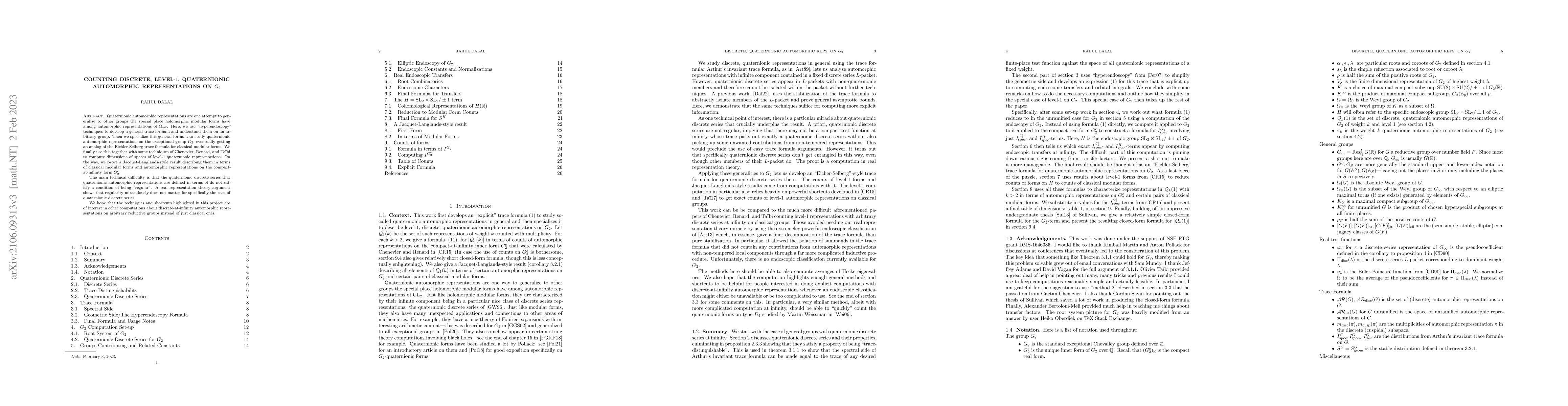 Thumbnail for Counting Discrete, Level-$1$, Quaternionic Automorphic Representations
  on $G_2$