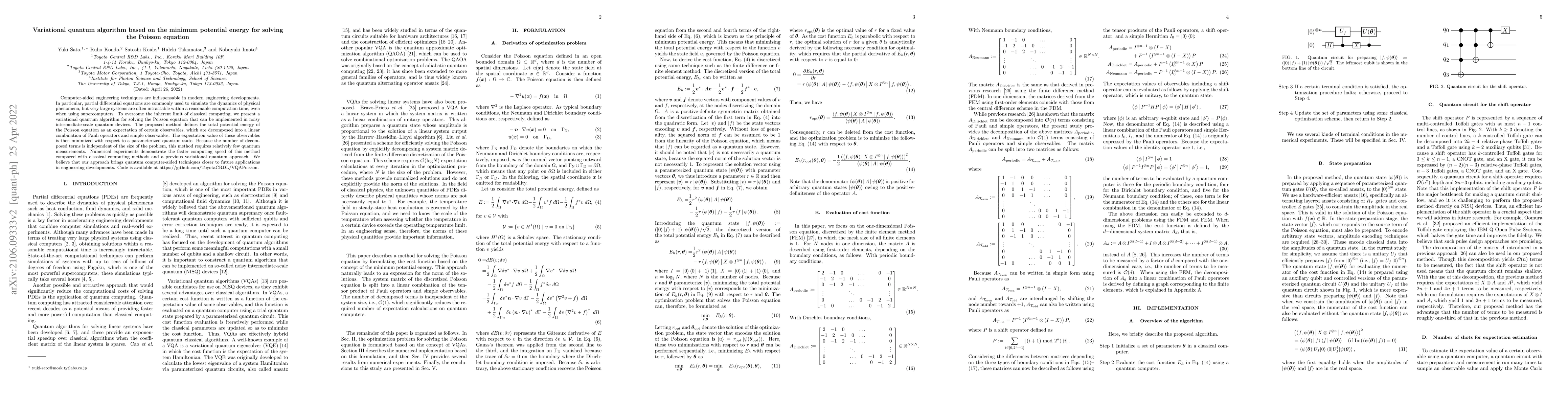 Thumbnail for Variational quantum algorithm based on the minimum potential energy for
  solving the Poisson equation