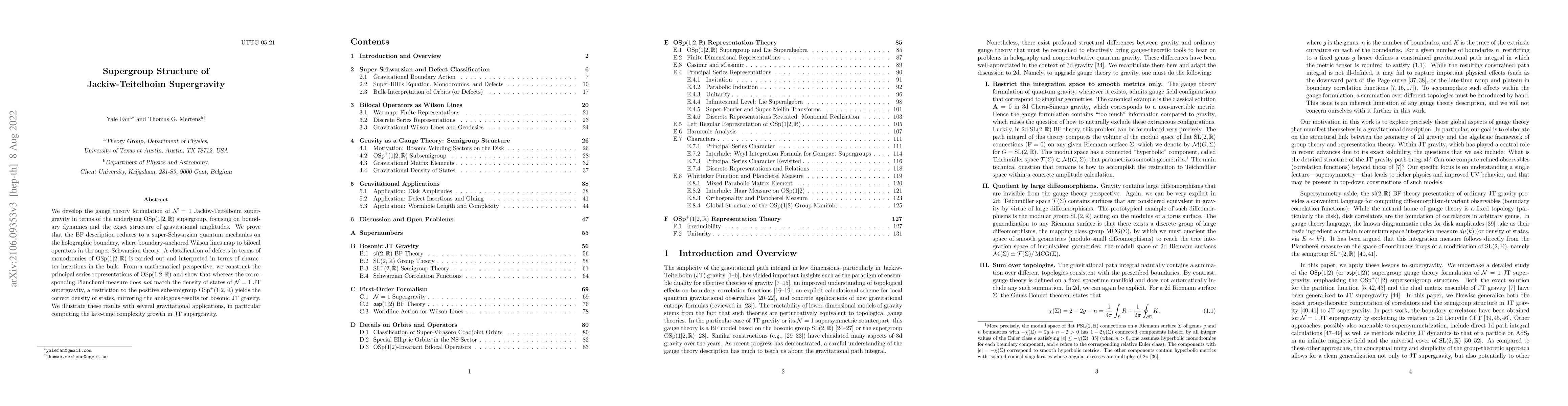 Thumbnail for Supergroup Structure of Jackiw-Teitelboim Supergravity
