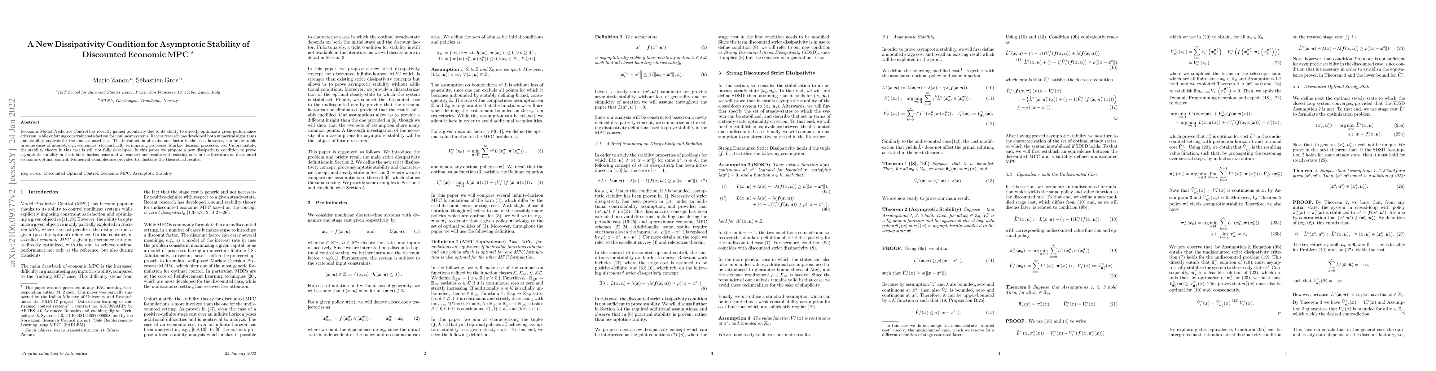 Thumbnail for A New Dissipativity Condition for Asymptotic Stability of Discounted
  Economic MPC