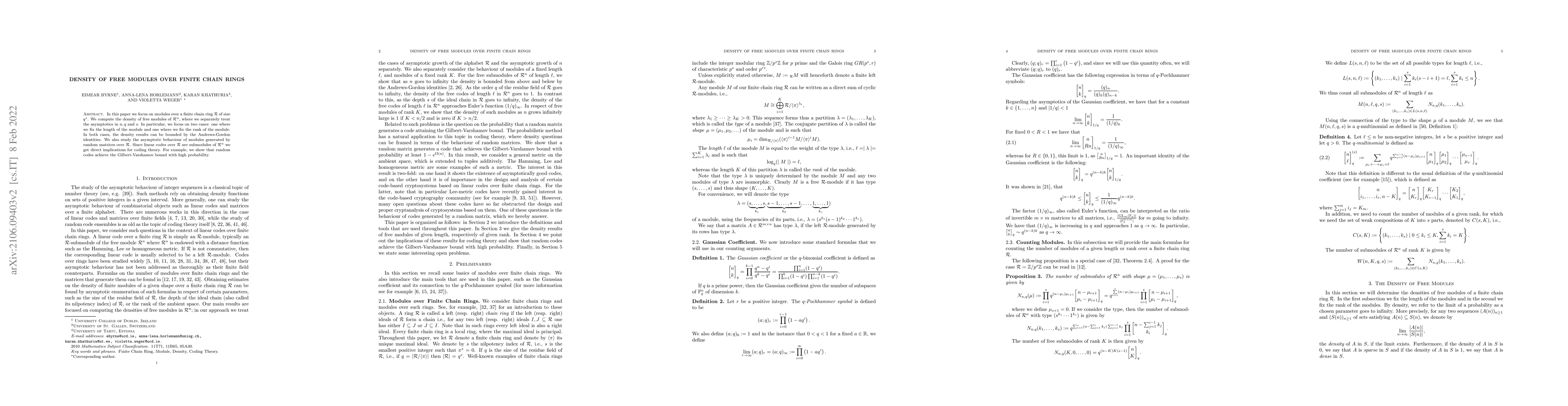 Thumbnail for Density of Free Modules over Finite Chain Rings