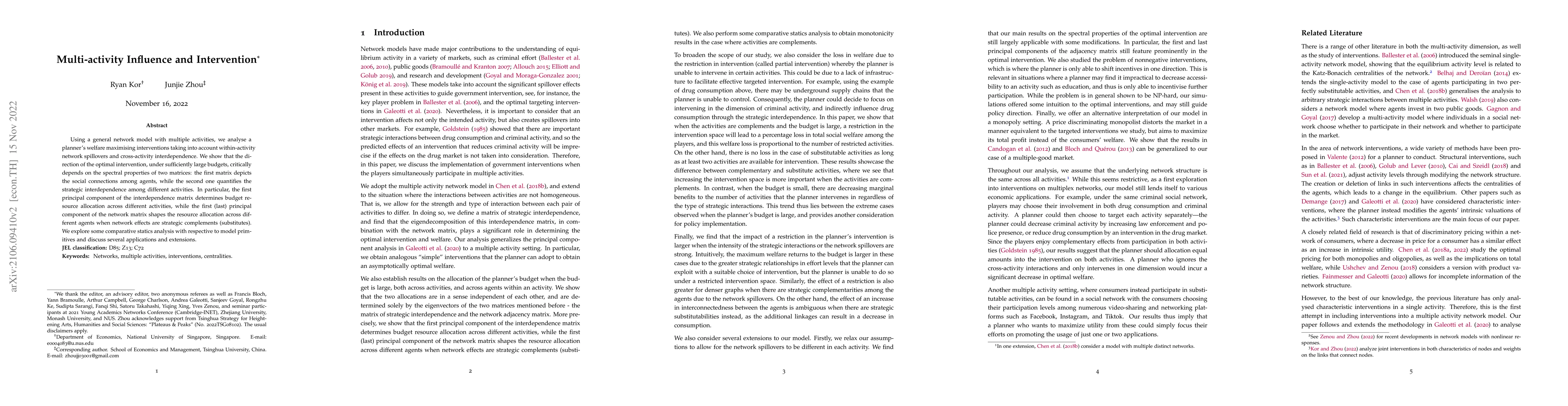 Thumbnail for Multi-activity Influence and Intervention