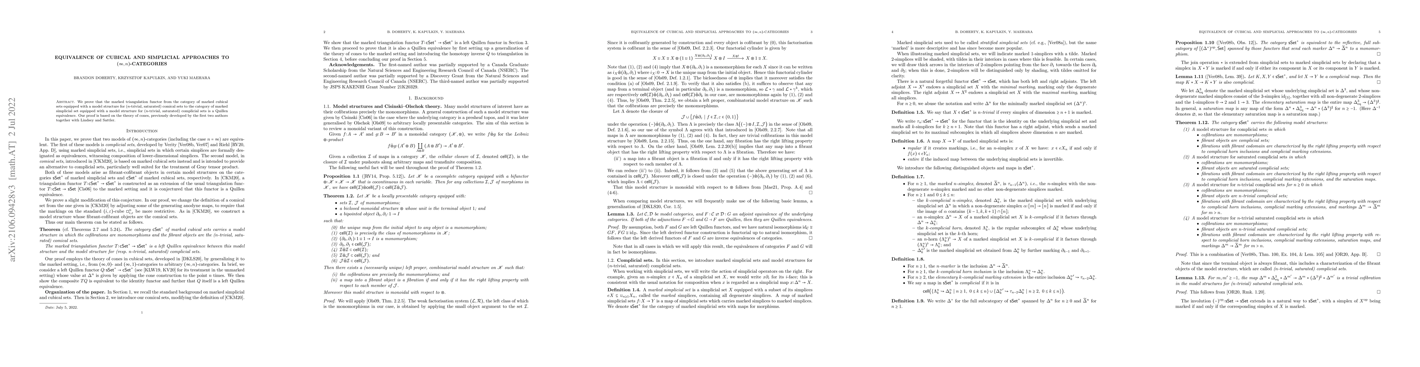 Thumbnail for Equivalence of cubical and simplicial approaches to
  $(\infty,n)$-categories