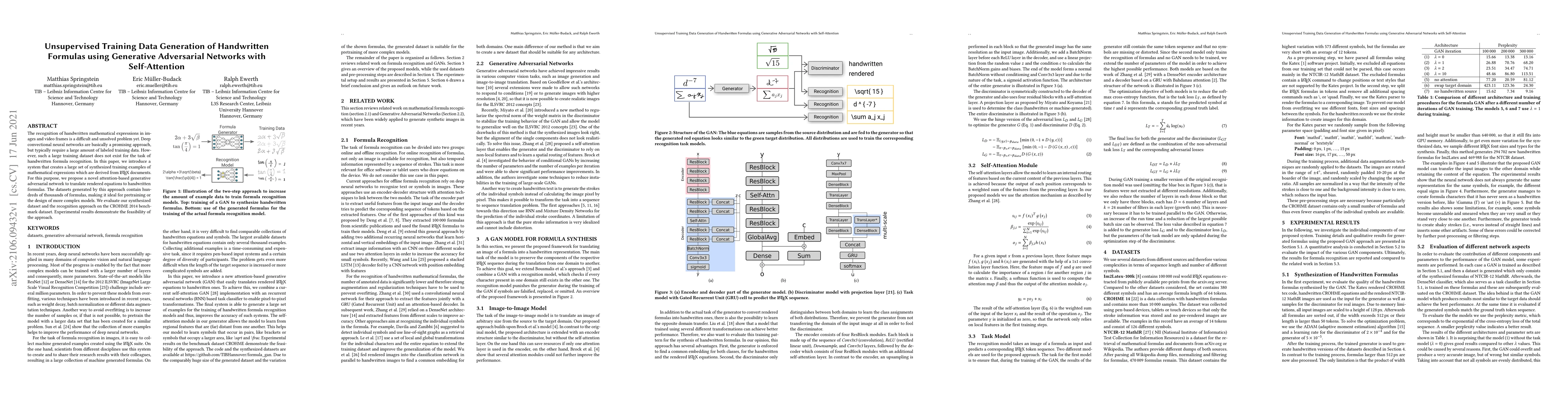 Thumbnail for Unsupervised Training Data Generation of Handwritten Formulas using
  Generative Adversarial Networks with Self-Attention
