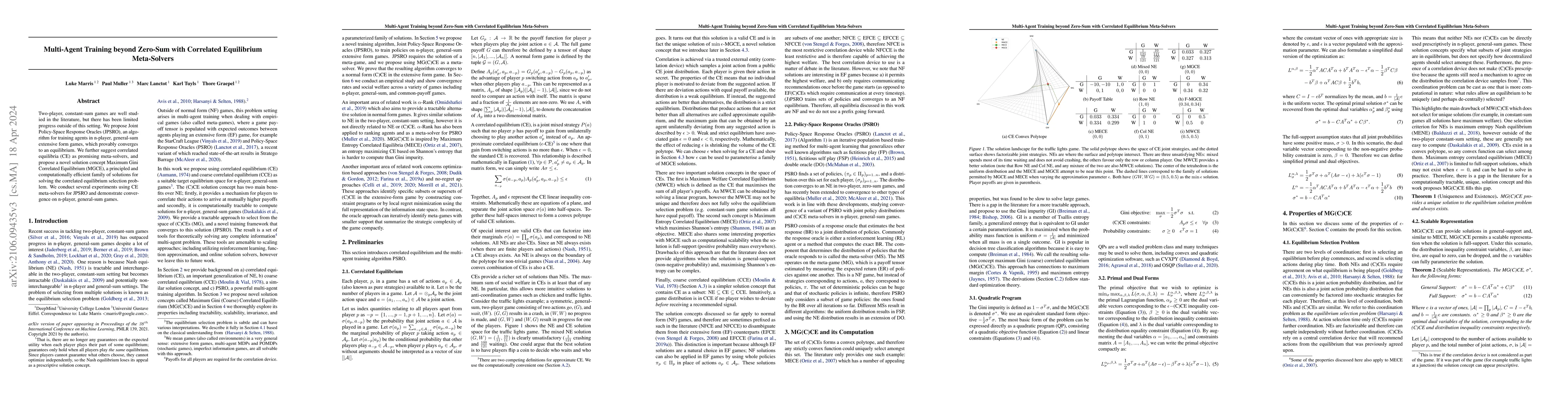 Thumbnail for Multi-Agent Training beyond Zero-Sum with Correlated Equilibrium
  Meta-Solvers