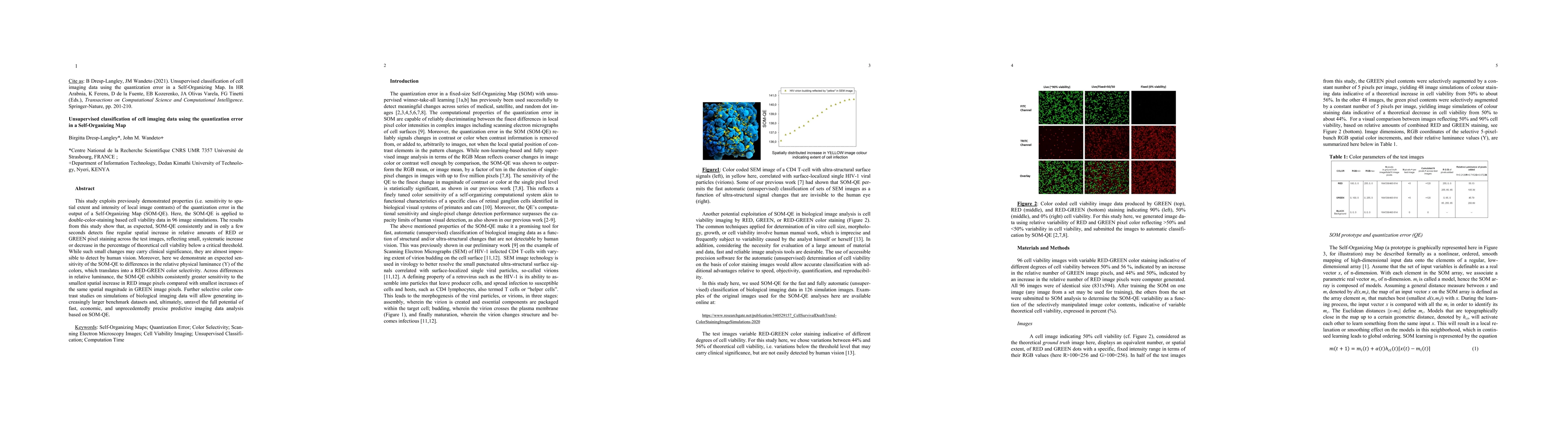 Thumbnail for Unsupervised classification of cell imaging data using the quantization
  error in a Self Organizing Map