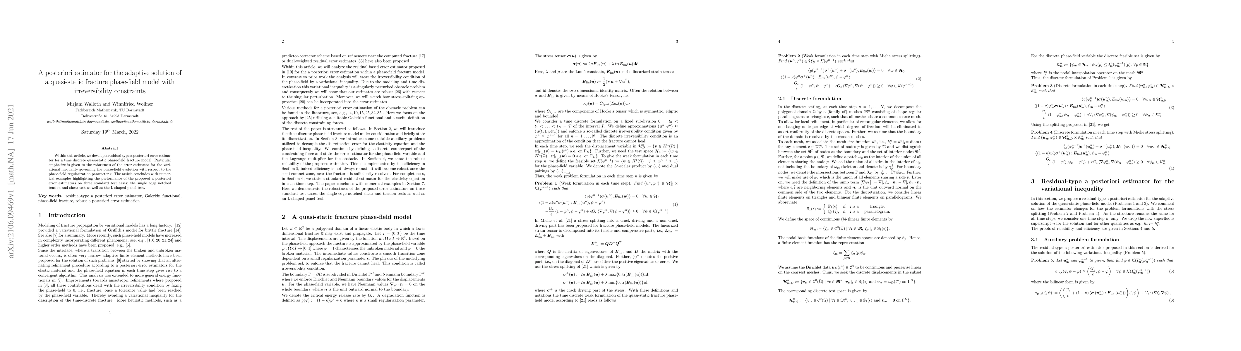 Thumbnail for A posteriori estimator for the adaptive solution of a quasi-static
  fracture phase-field model with irreversibility constraints