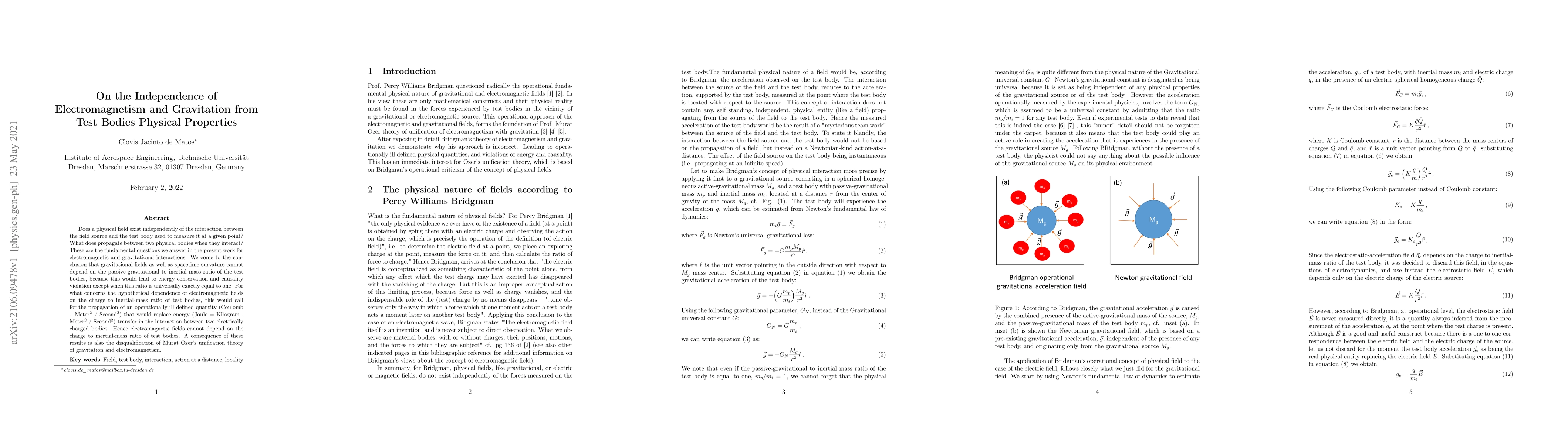 Thumbnail for On the Independence of Electromagnetism and Gravitation from Test Bodies
  Physical Properties