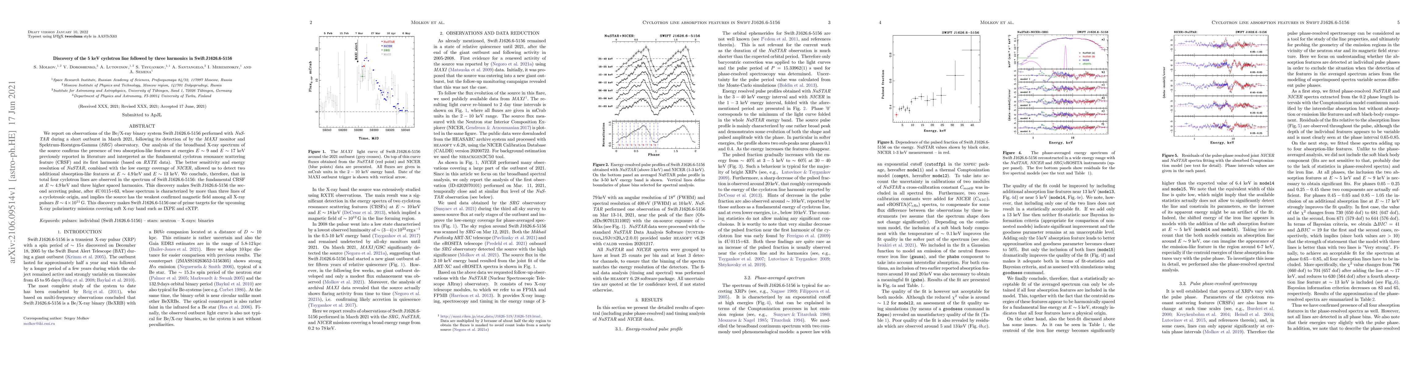 Thumbnail for Discovery of the 5 keV cyclotron line followed by three harmonics in
  SwiftJ1626.6-5156