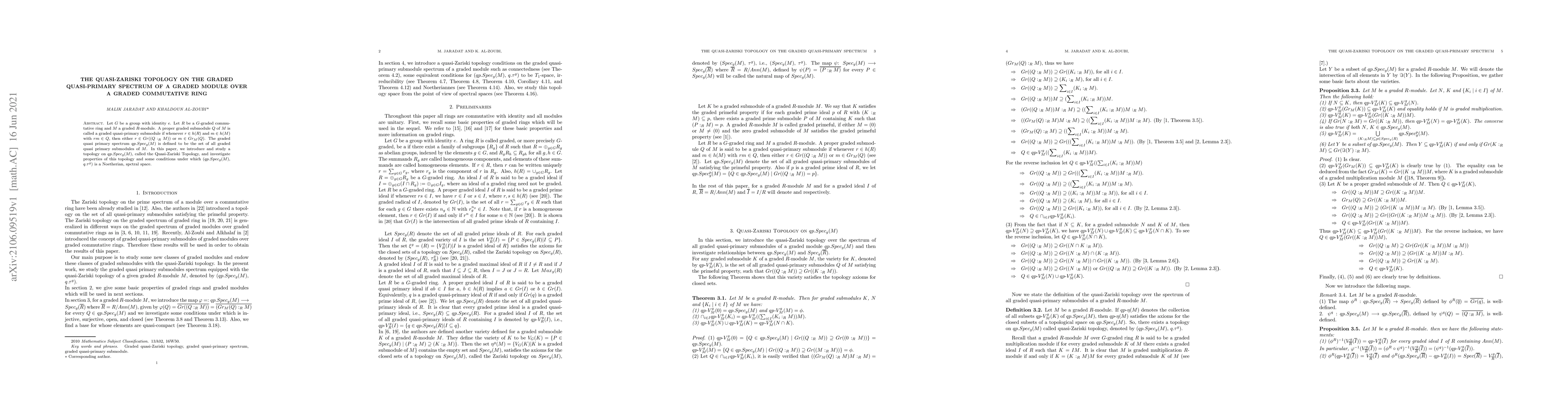 Thumbnail for The Quasi-Zariski topology on the graded quasi-primary spectrum of a
  graded module over a graded commutative ring