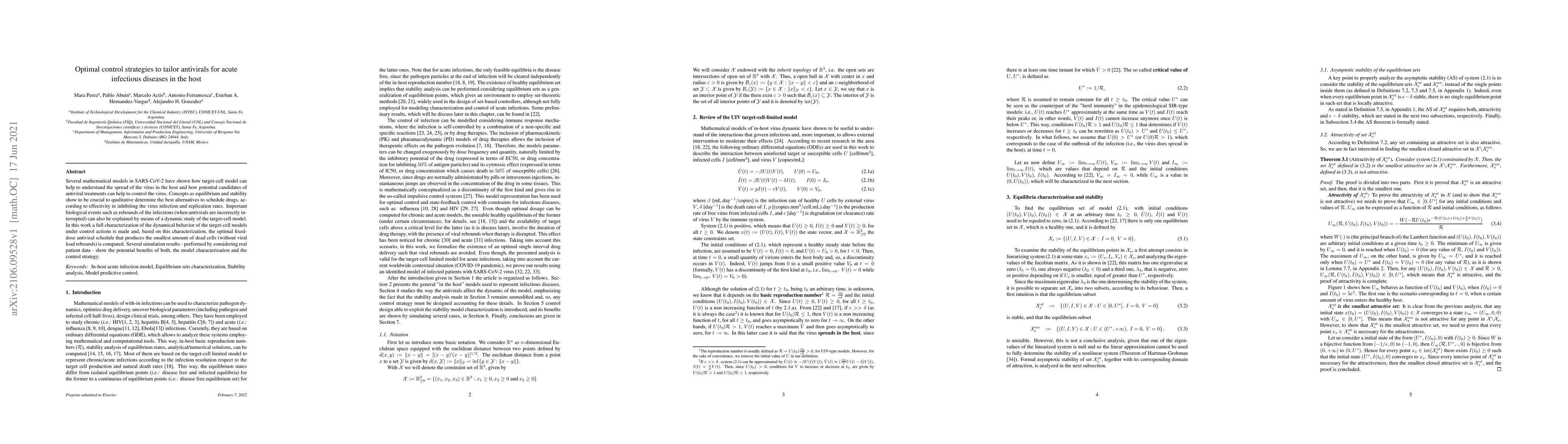 Thumbnail for Optimal control strategies to tailor antivirals for acute infectious
  diseases in the host