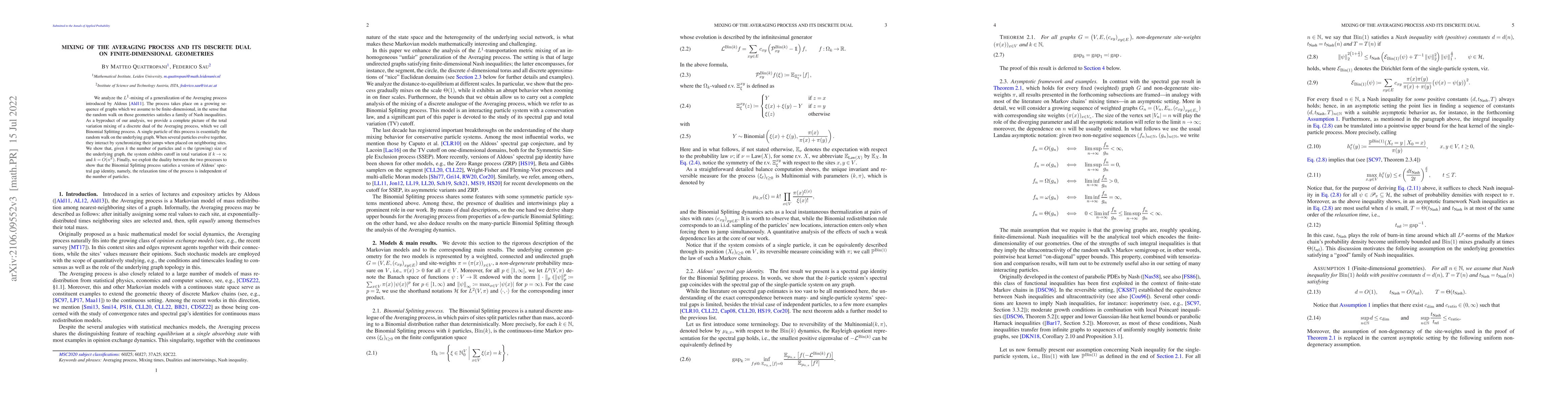 Thumbnail for Mixing of the Averaging process and its discrete dual on
  finite-dimensional geometries