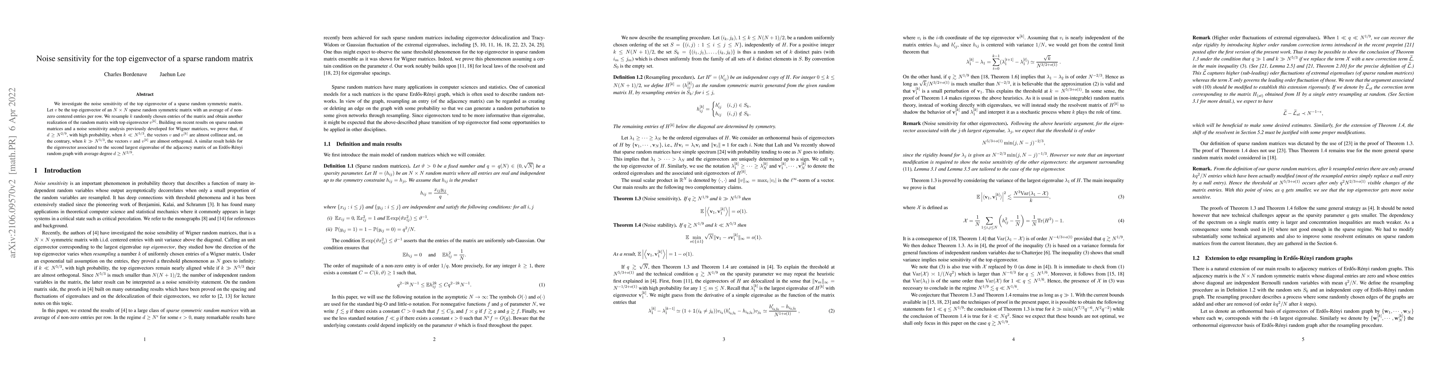 Thumbnail for Noise sensitivity for the top eigenvector of a sparse random matrix