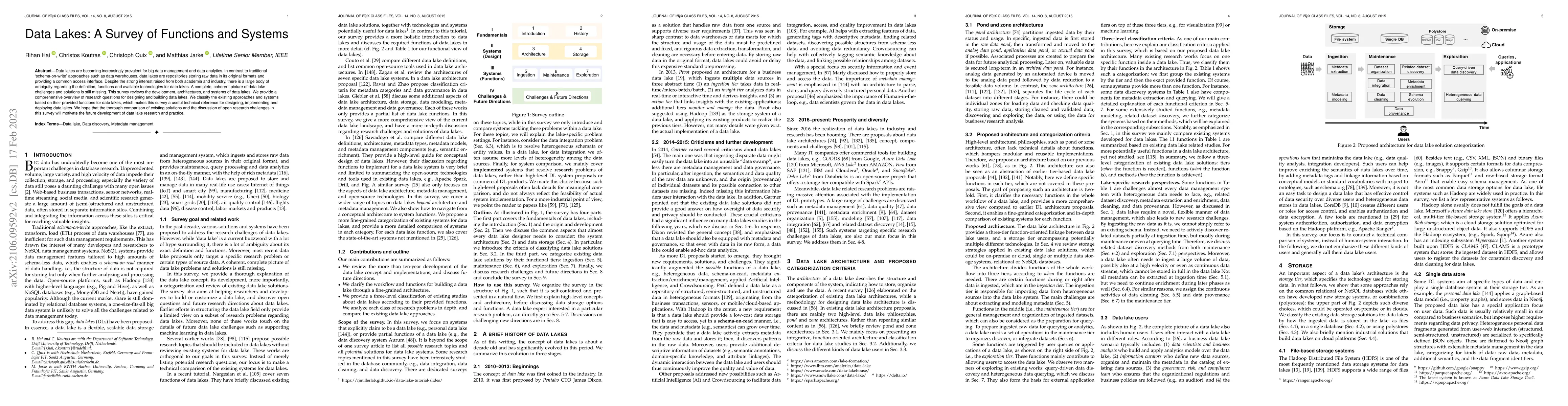 Thumbnail for Data Lakes: A Survey of Functions and Systems