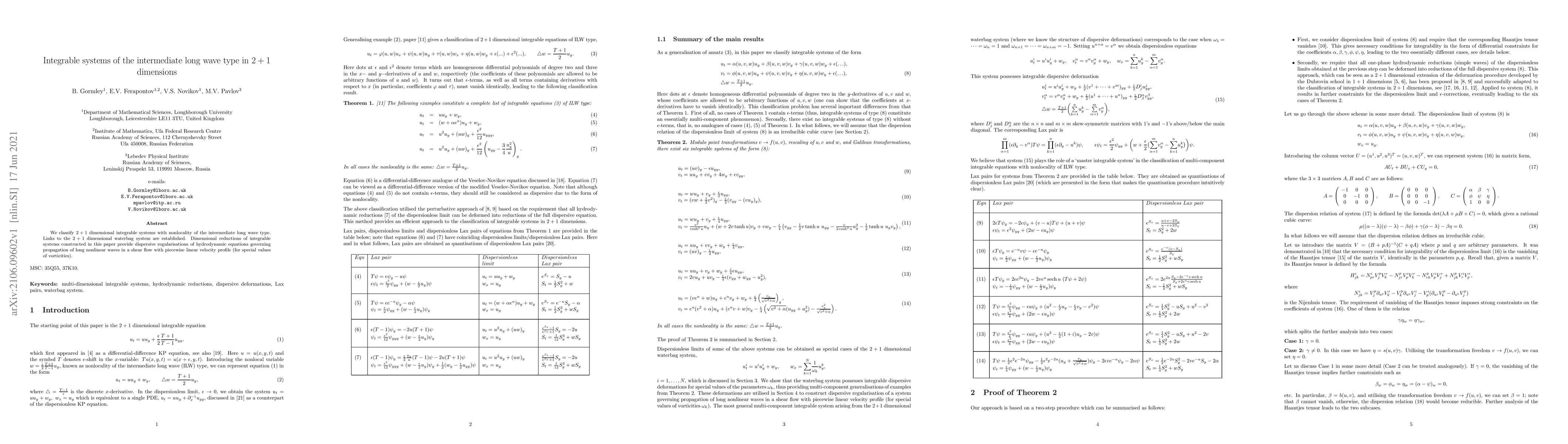 Thumbnail for Integrable systems of the intermediate long wave type in 2+1 dimensions