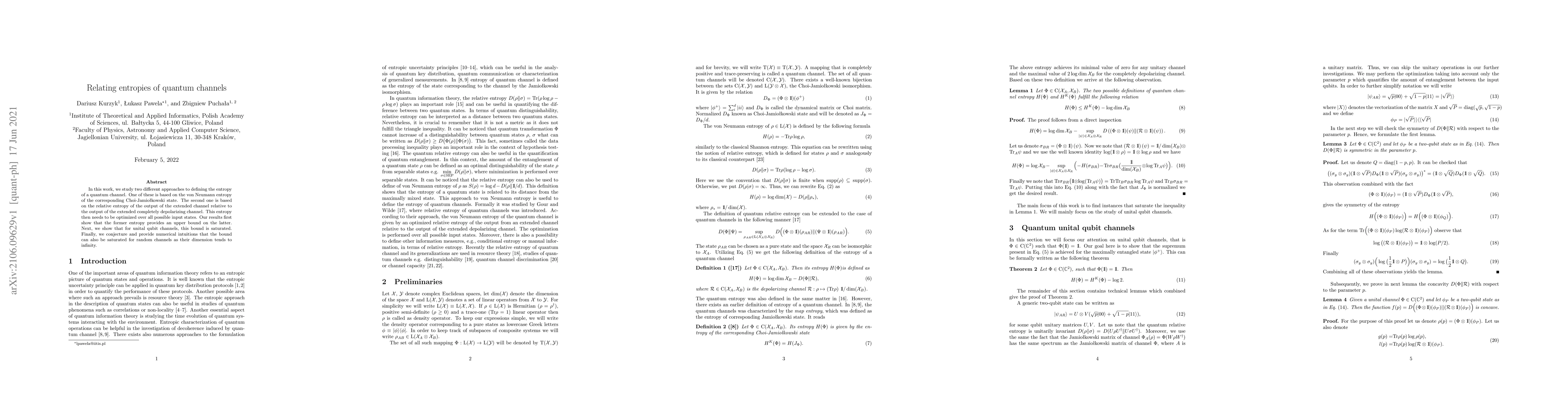 Thumbnail for Relating entropies of quantum channels