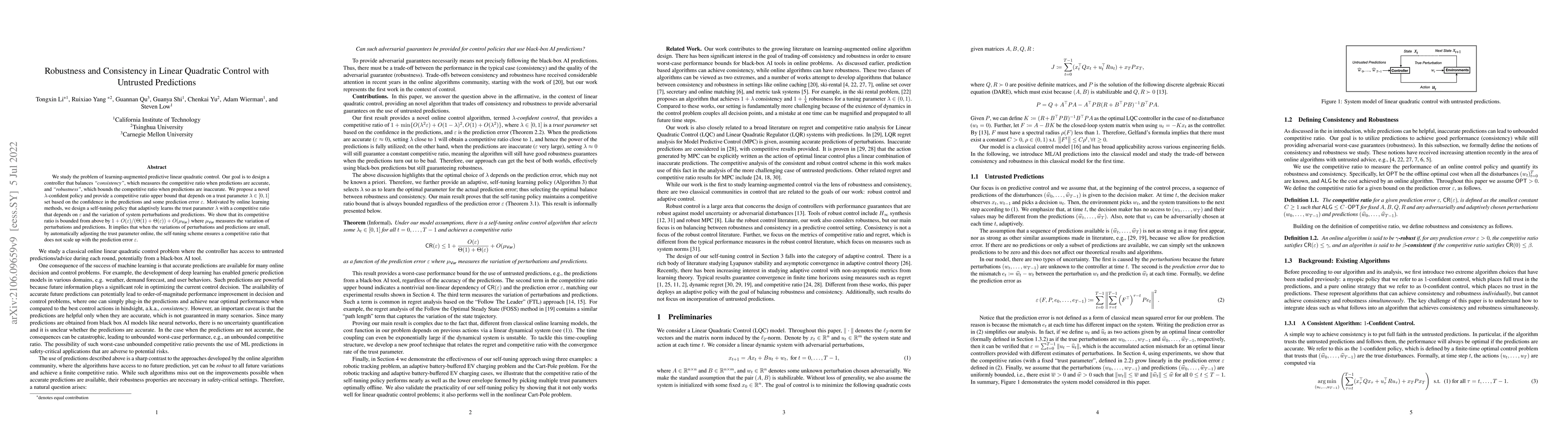 Thumbnail for Robustness and Consistency in Linear Quadratic Control with Untrusted
  Predictions