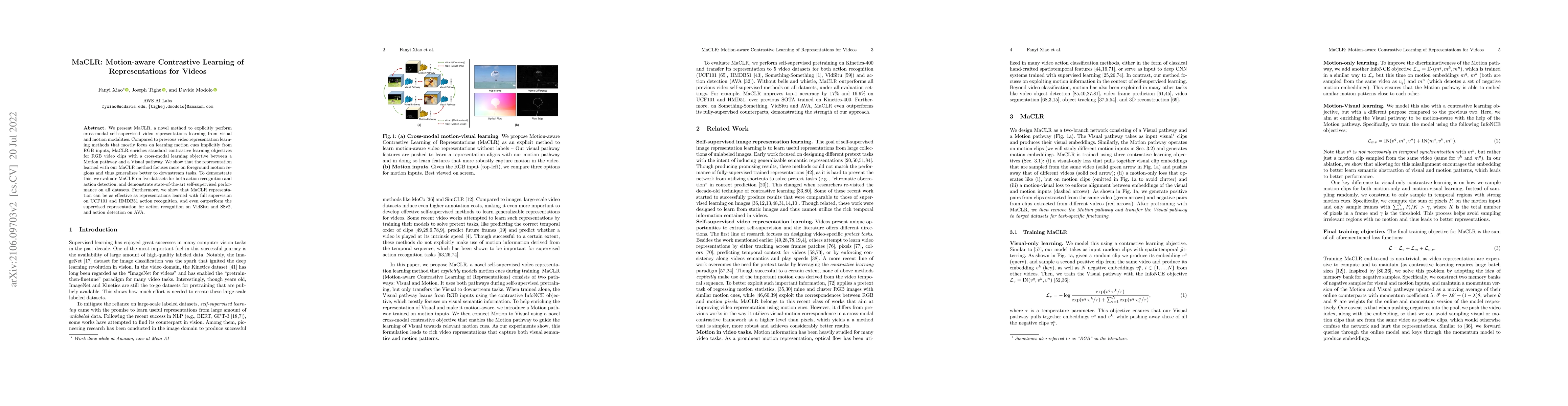 Thumbnail for MaCLR: Motion-aware Contrastive Learning of Representations for Videos