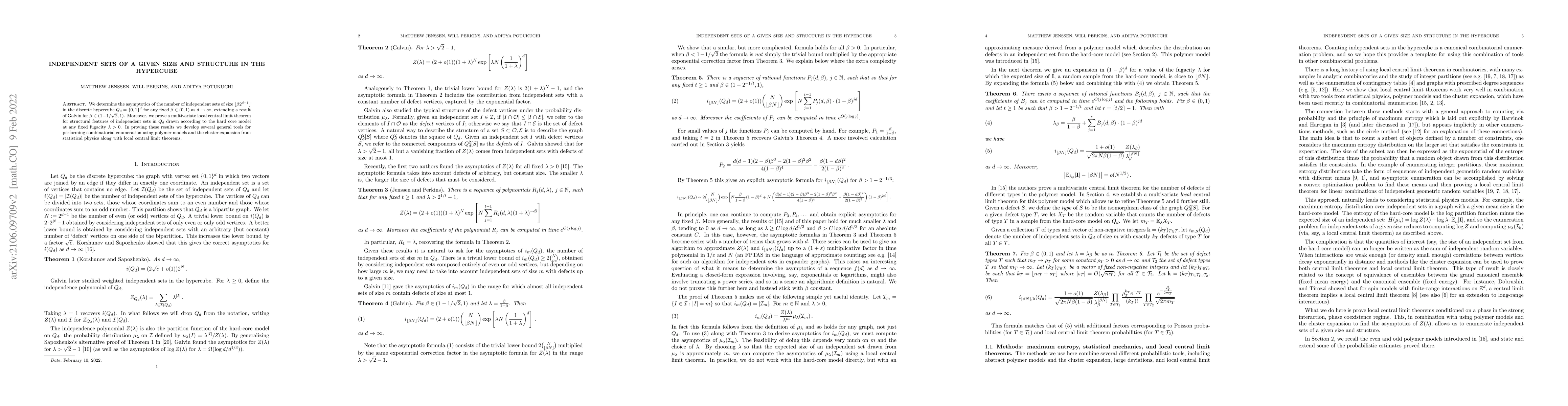 Thumbnail for Independent sets of a given size and structure in the hypercube