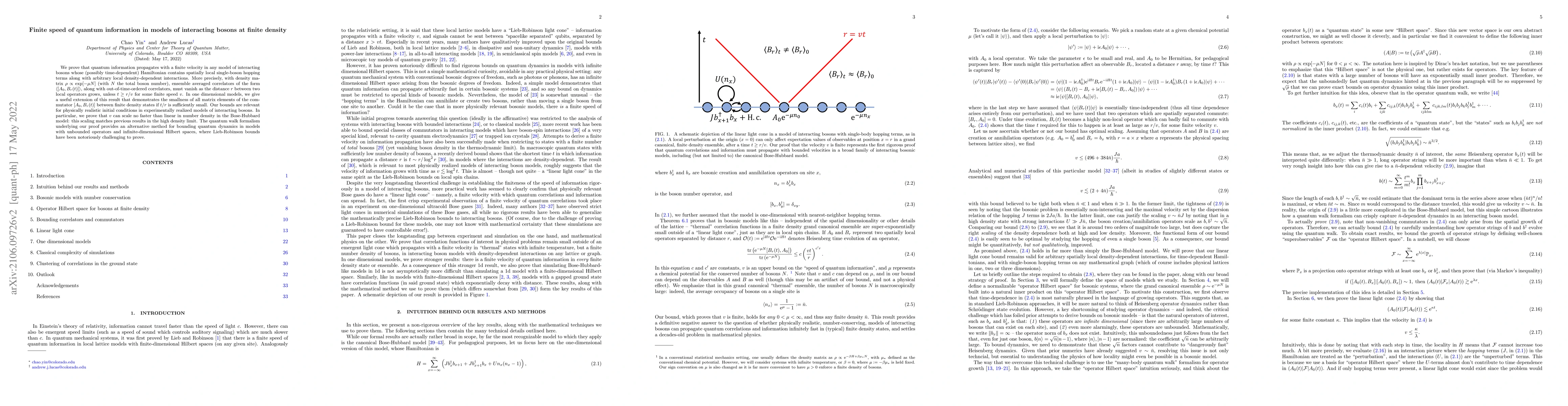 Thumbnail for Finite speed of quantum information in models of interacting bosons at
  finite density