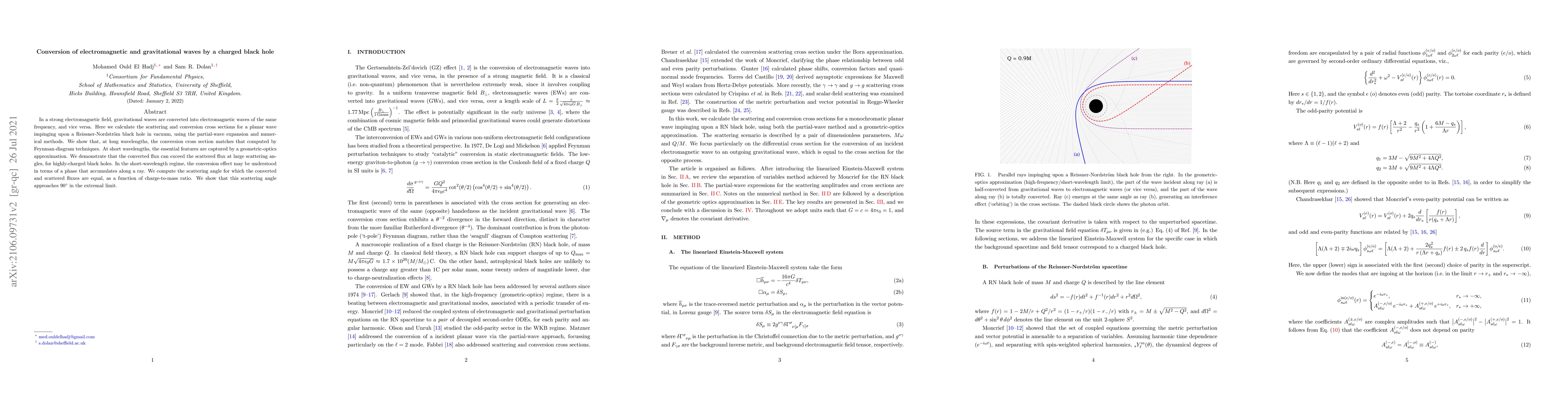 Thumbnail for Conversion of electromagnetic and gravitational waves by a charged black
  hole