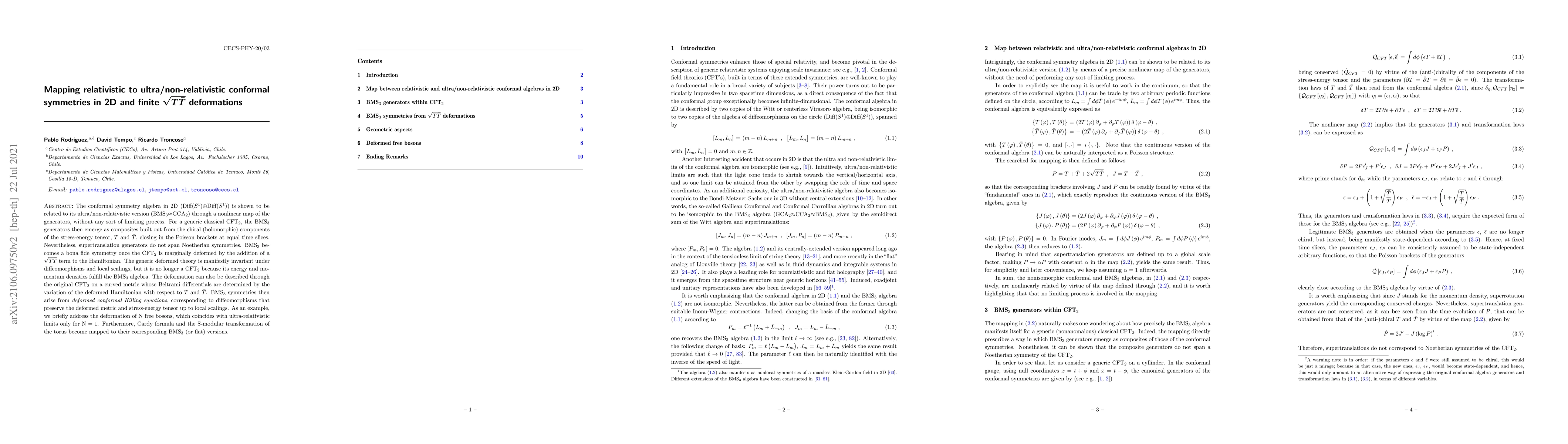 Thumbnail for Mapping relativistic to ultra/non-relativistic conformal symmetries in
  2D and finite $\sqrt{T\bar{T}}$ deformations