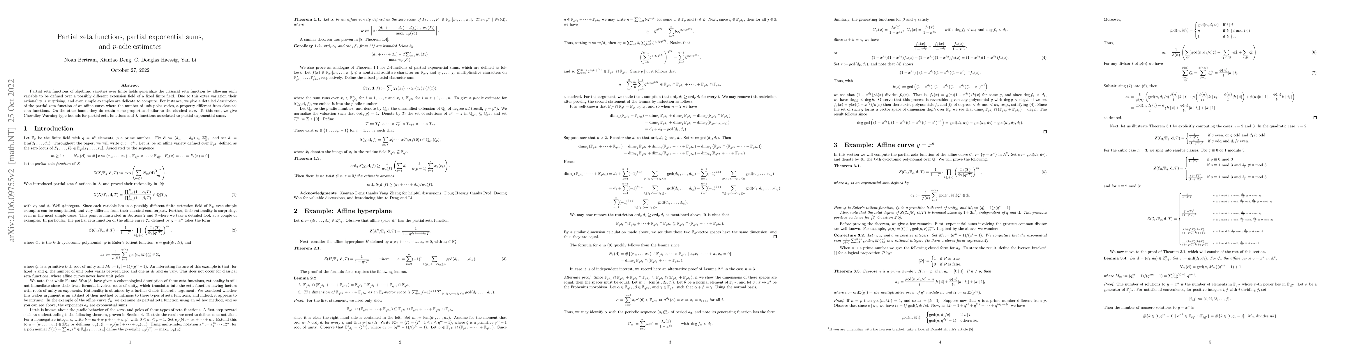 Thumbnail for Partial zeta functions, partial exponential sums, and p-adic estimates