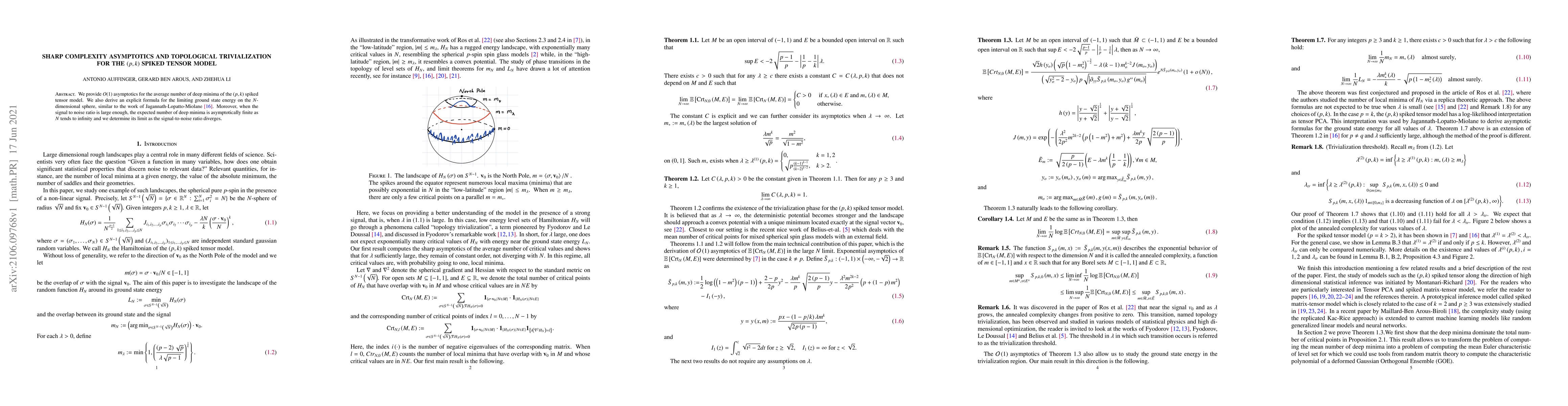 Thumbnail for Sharp complexity asymptotics and topological trivialization for the (p,
  k) spiked tensor model