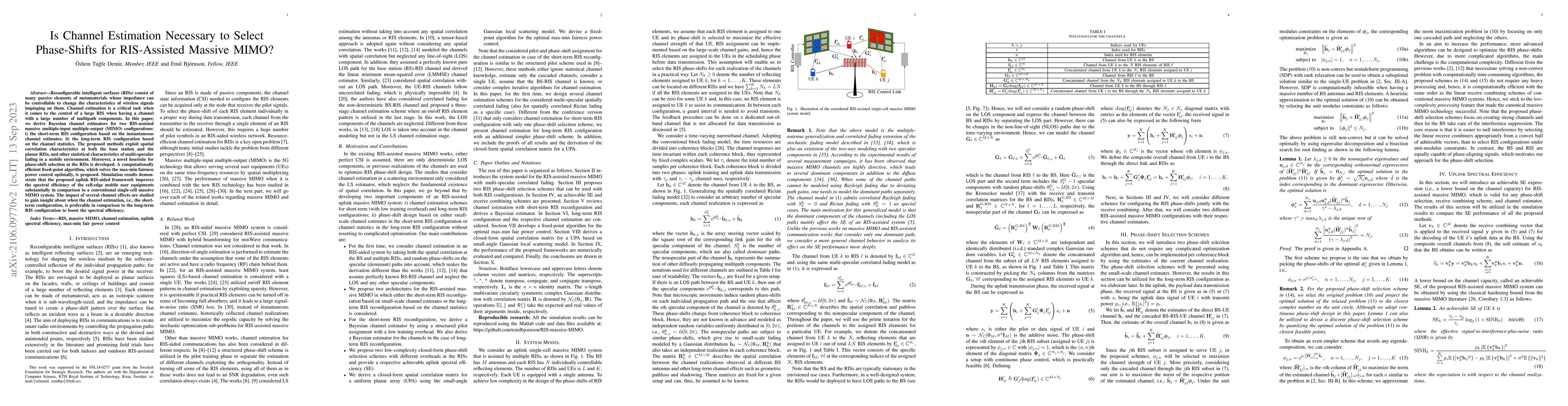 Thumbnail for Is Channel Estimation Necessary to Select Phase-Shifts for RIS-Assisted
  Massive MIMO?