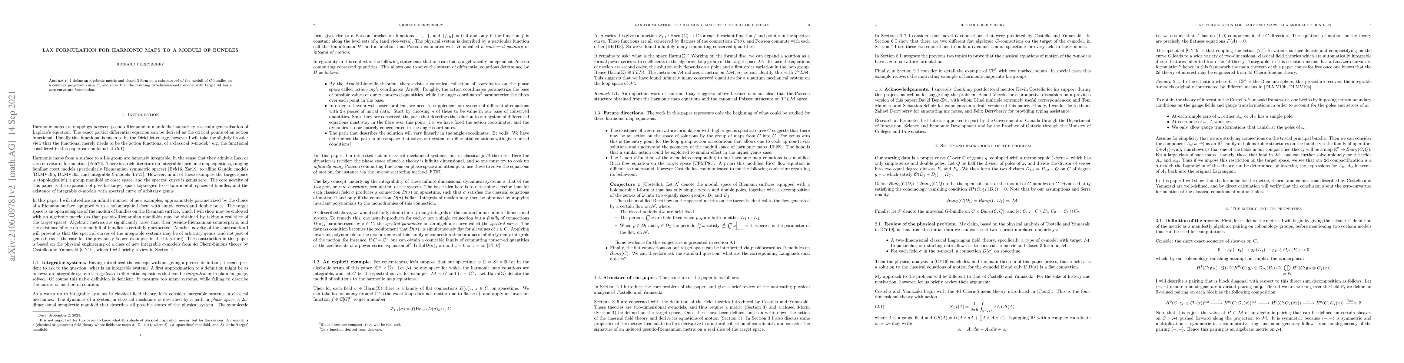 Thumbnail for Lax formulation for harmonic maps to a moduli of bundles