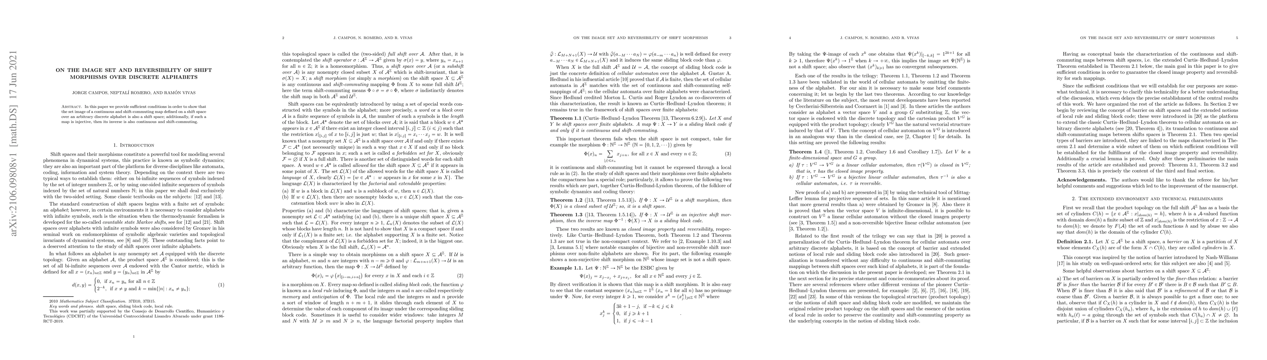 Thumbnail for On the image set and reversibility of shift morphisms over discrete
  alphabets