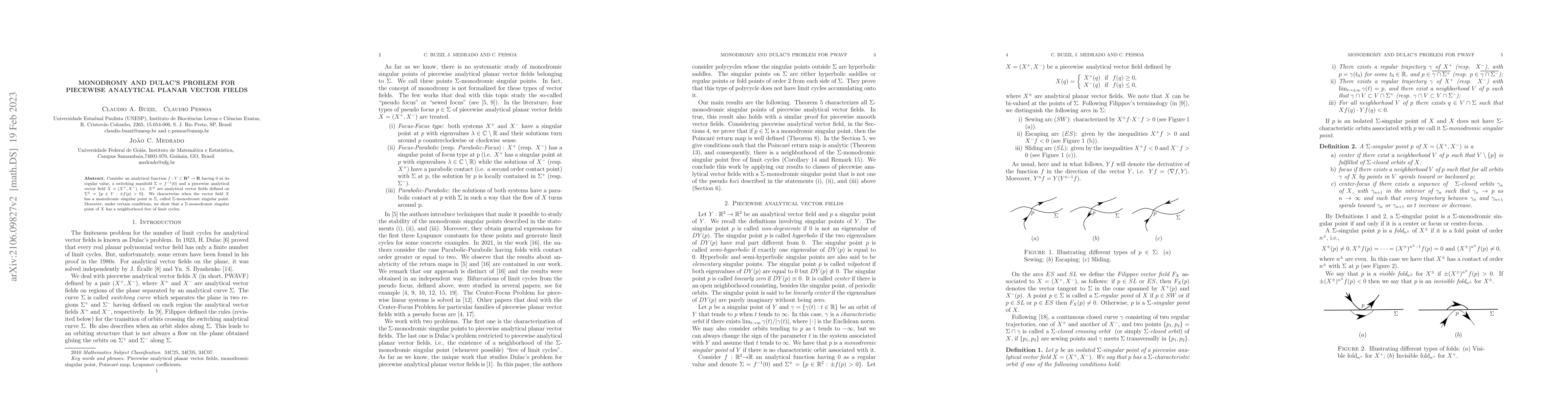 Thumbnail for Monodromy and Dulac's Problem for Piecewise analytical planar vector
  fields