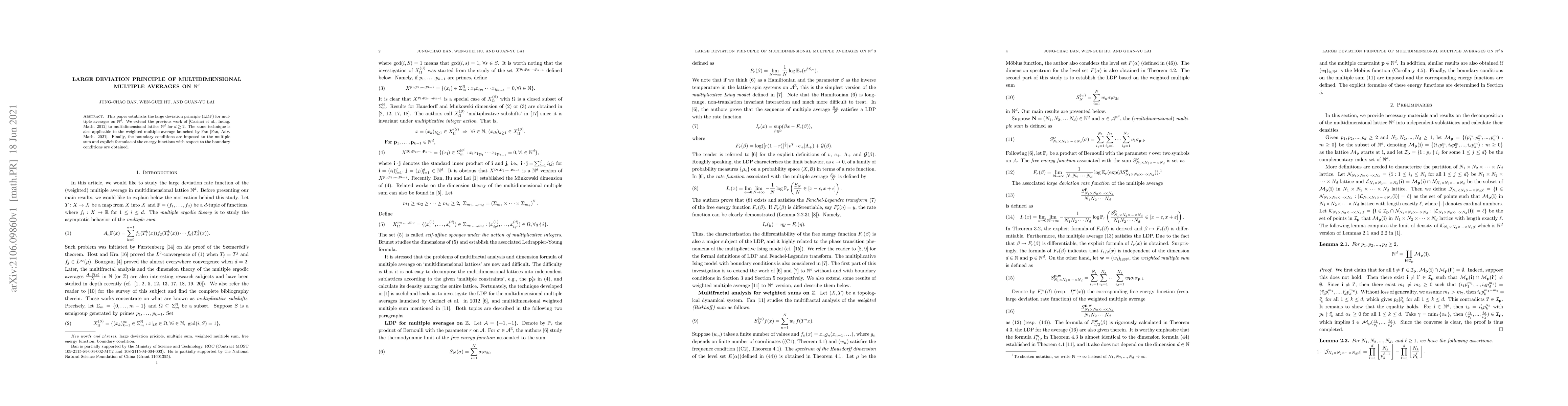 Thumbnail for Large Deviation Principle of Multidimensional Multiple Averages on
  $\mathbb{N}^d$