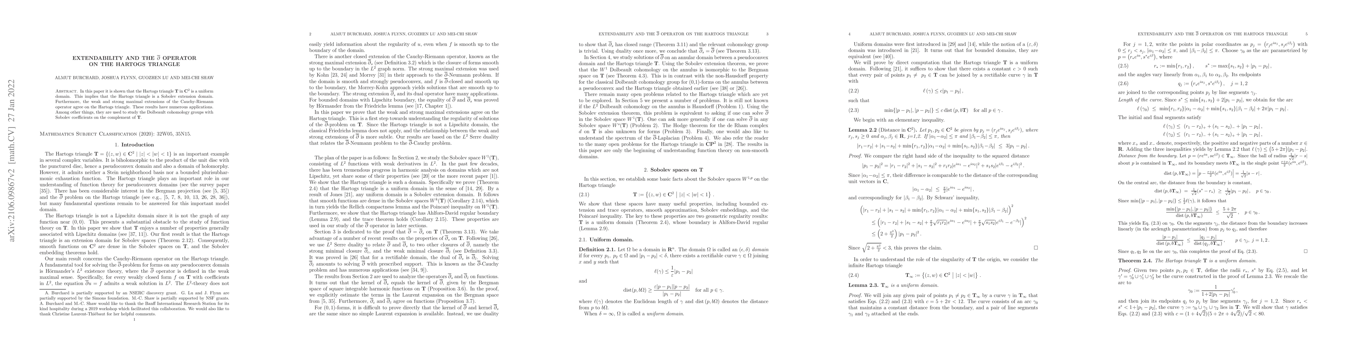 Thumbnail for Extendability and the $\overline \partial$ Operator on the Hartogs
  Triangle