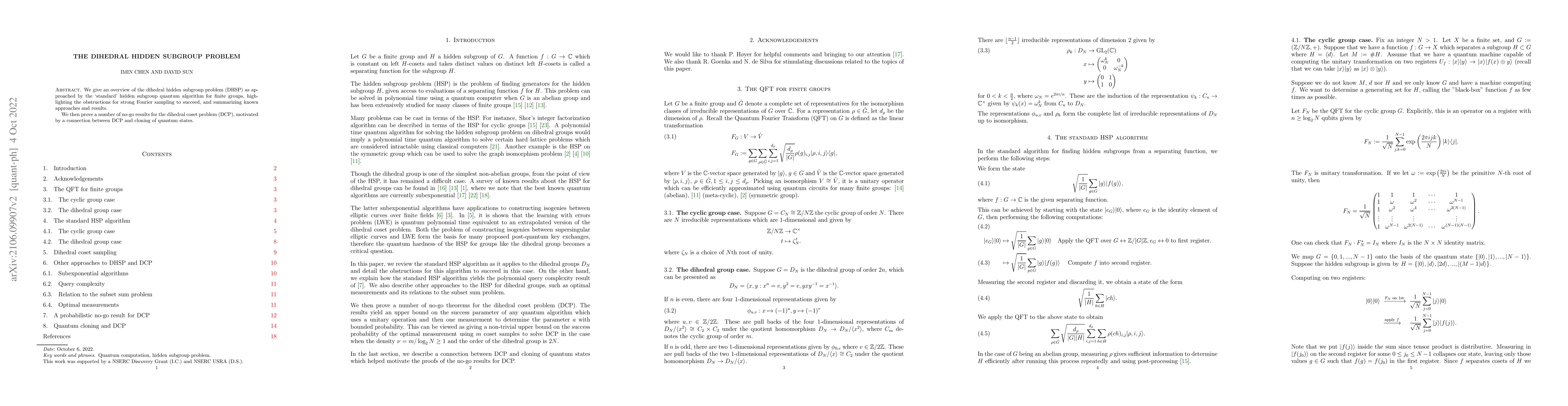 Thumbnail for The dihedral hidden subgroup problem