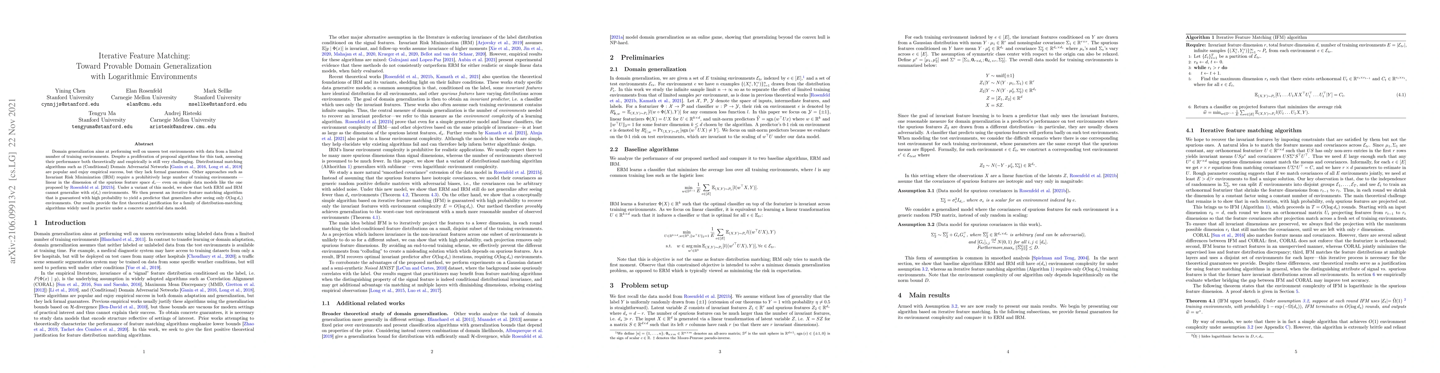 Thumbnail for Iterative Feature Matching: Toward Provable Domain Generalization with
  Logarithmic Environments