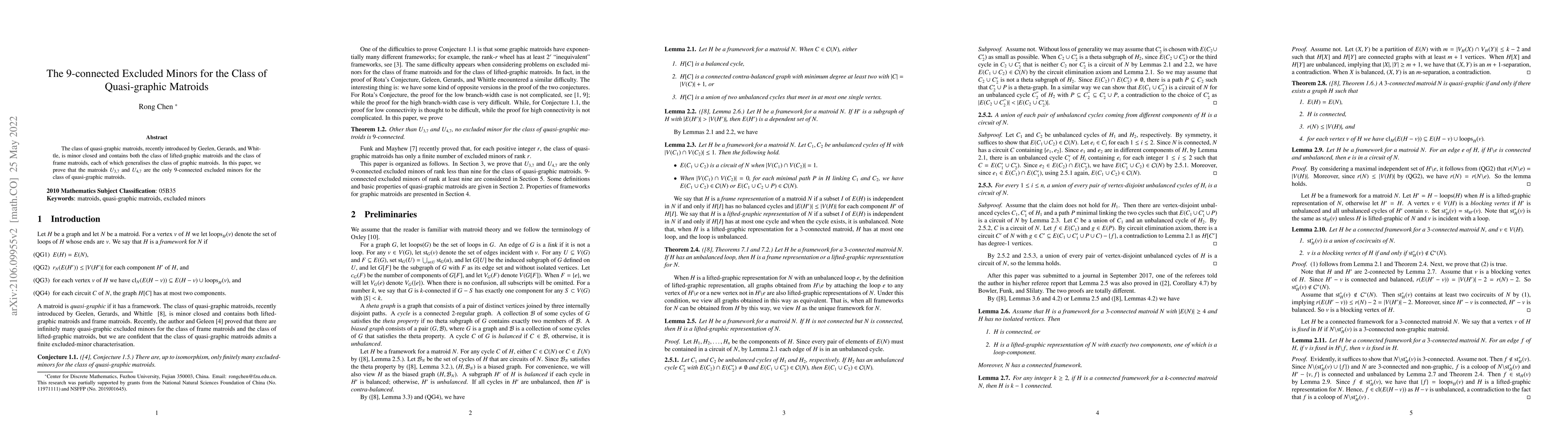 Thumbnail for The $9$-connected Excluded Minors for the Class of Quasi-graphic
  Matroids