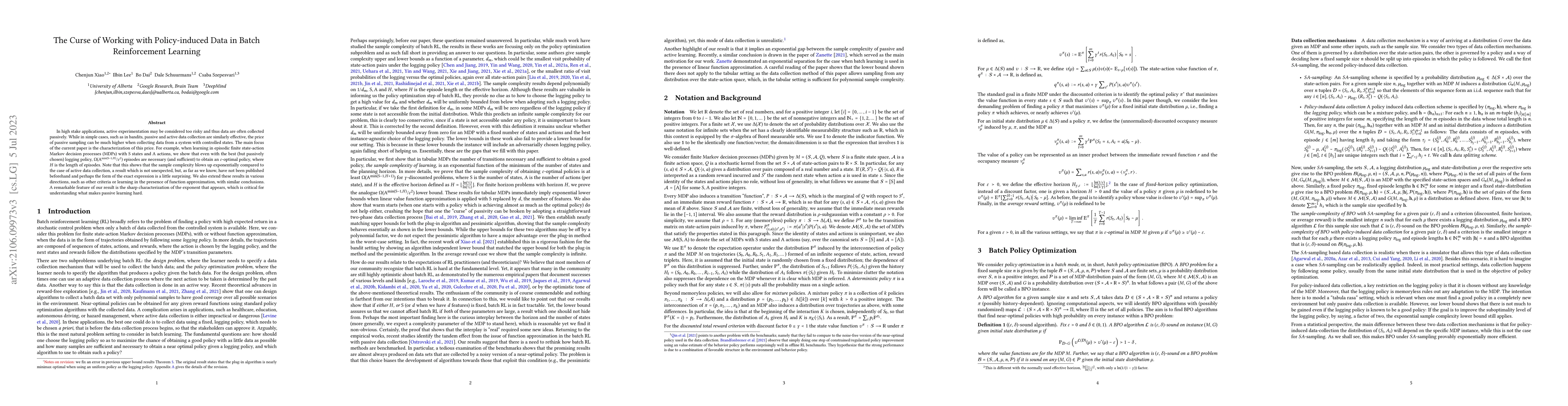 Thumbnail for The Curse of Passive Data Collection in Batch Reinforcement Learning