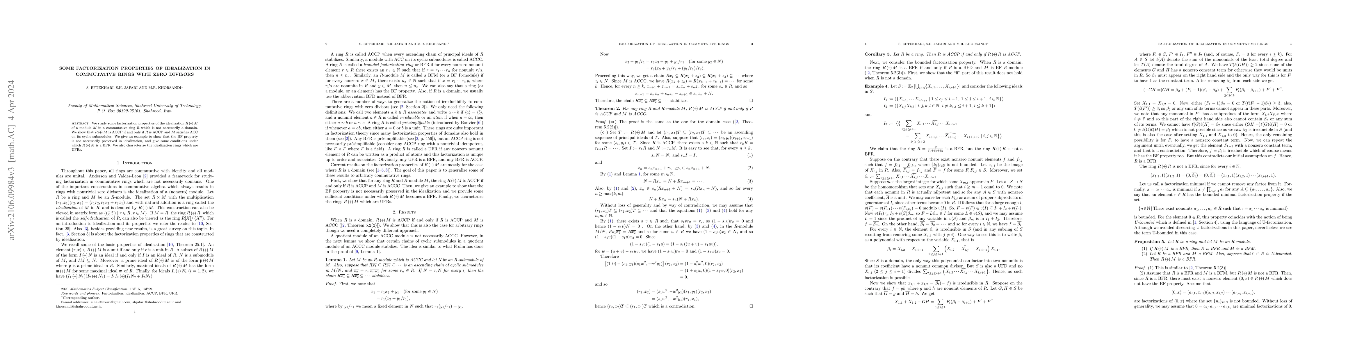 Thumbnail for Some factorization properties of idealization in commutative rings with
  zero divisors